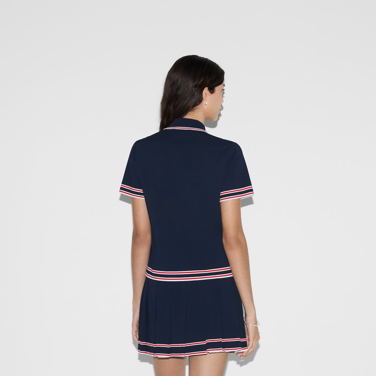 Polo top with striped trim in dark blue - thumbnail 4