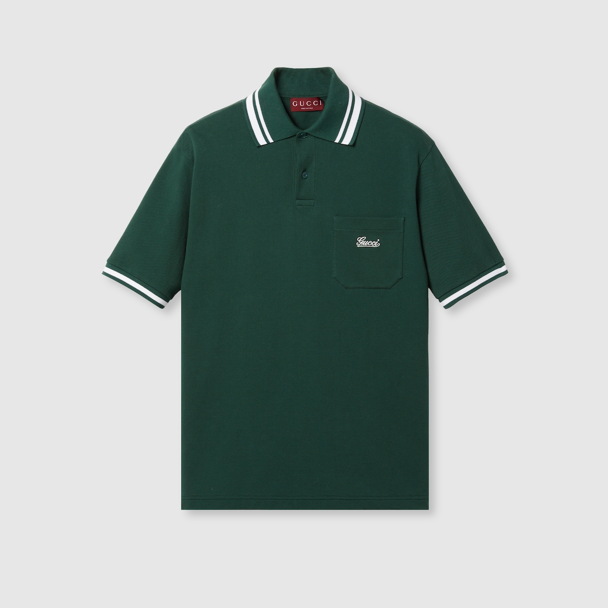 Cotton piquet polo shirt with Web in dark green GUCCI US