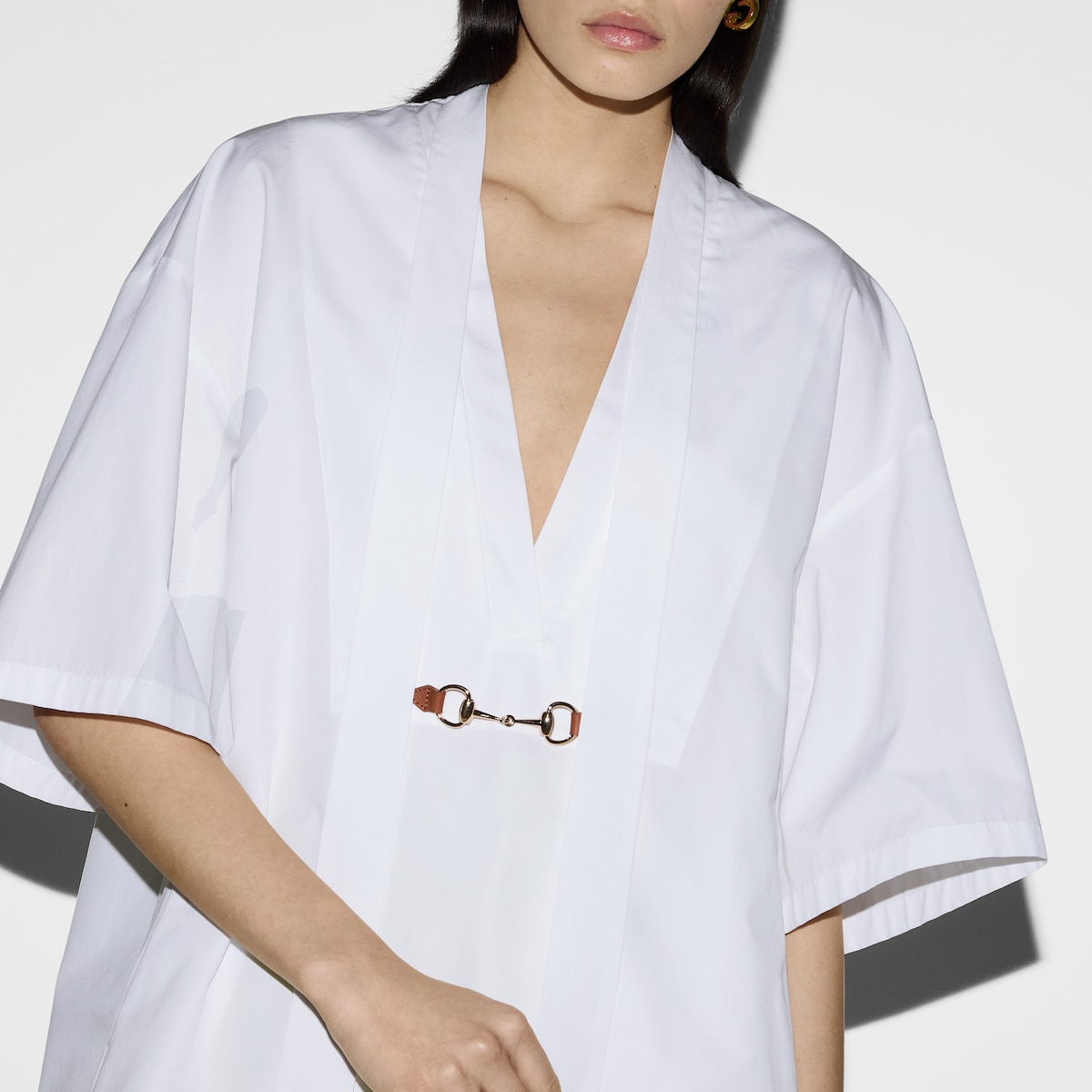 Cotton poplin dress with Horsebit in white | GUCCI® US