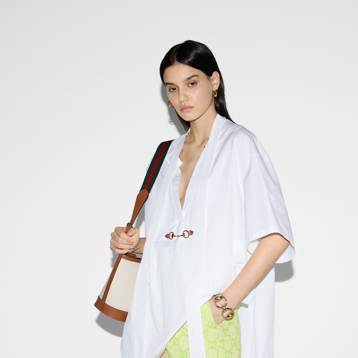 Cotton poplin dress with Horsebit in white | GUCCI® US