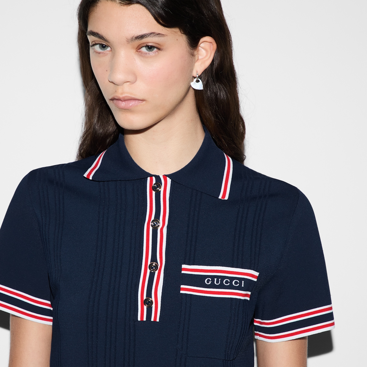 Polo top with striped trim in dark blue