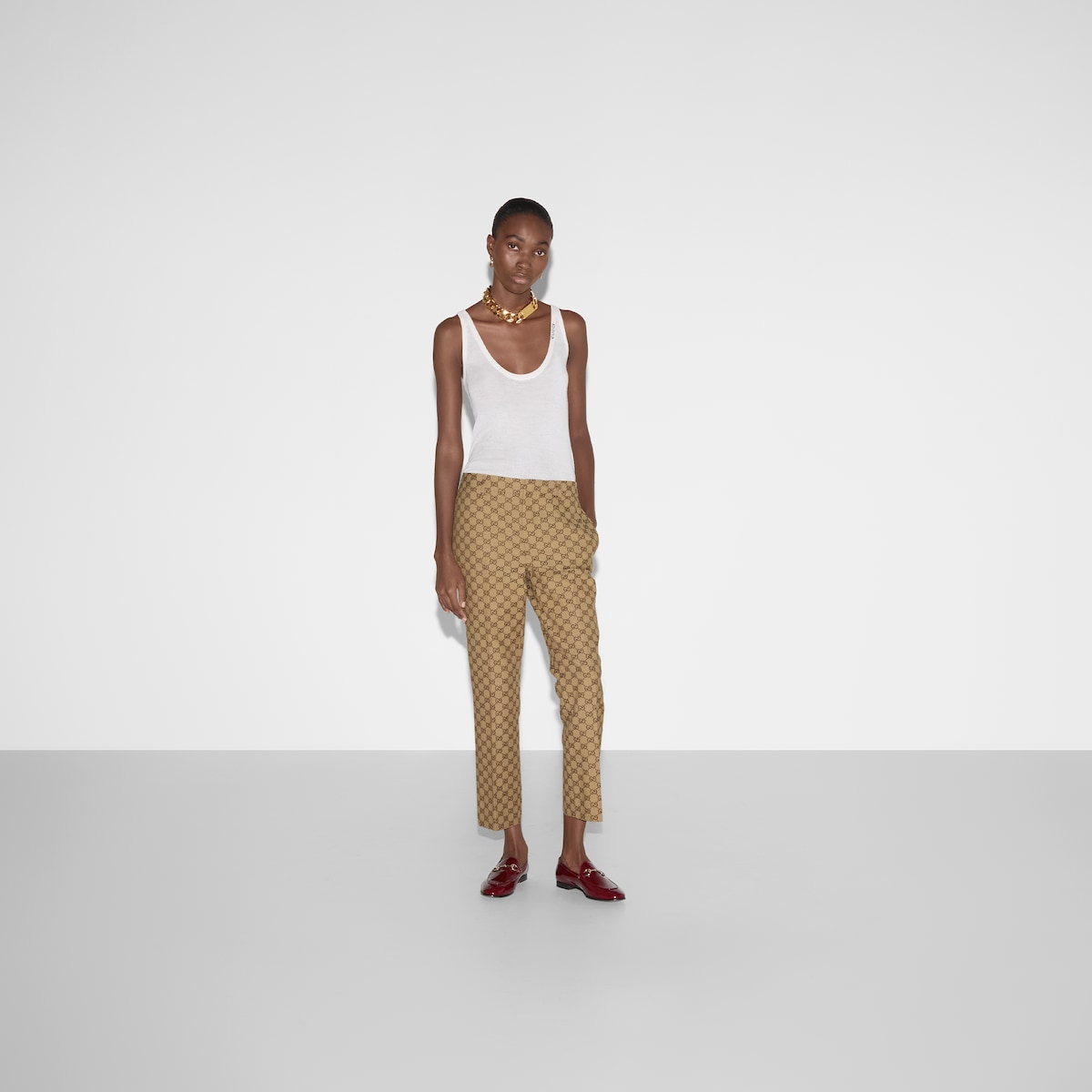パンツ Gucci Pants GG canvas pant in camel and ebony | GUCCI® US
