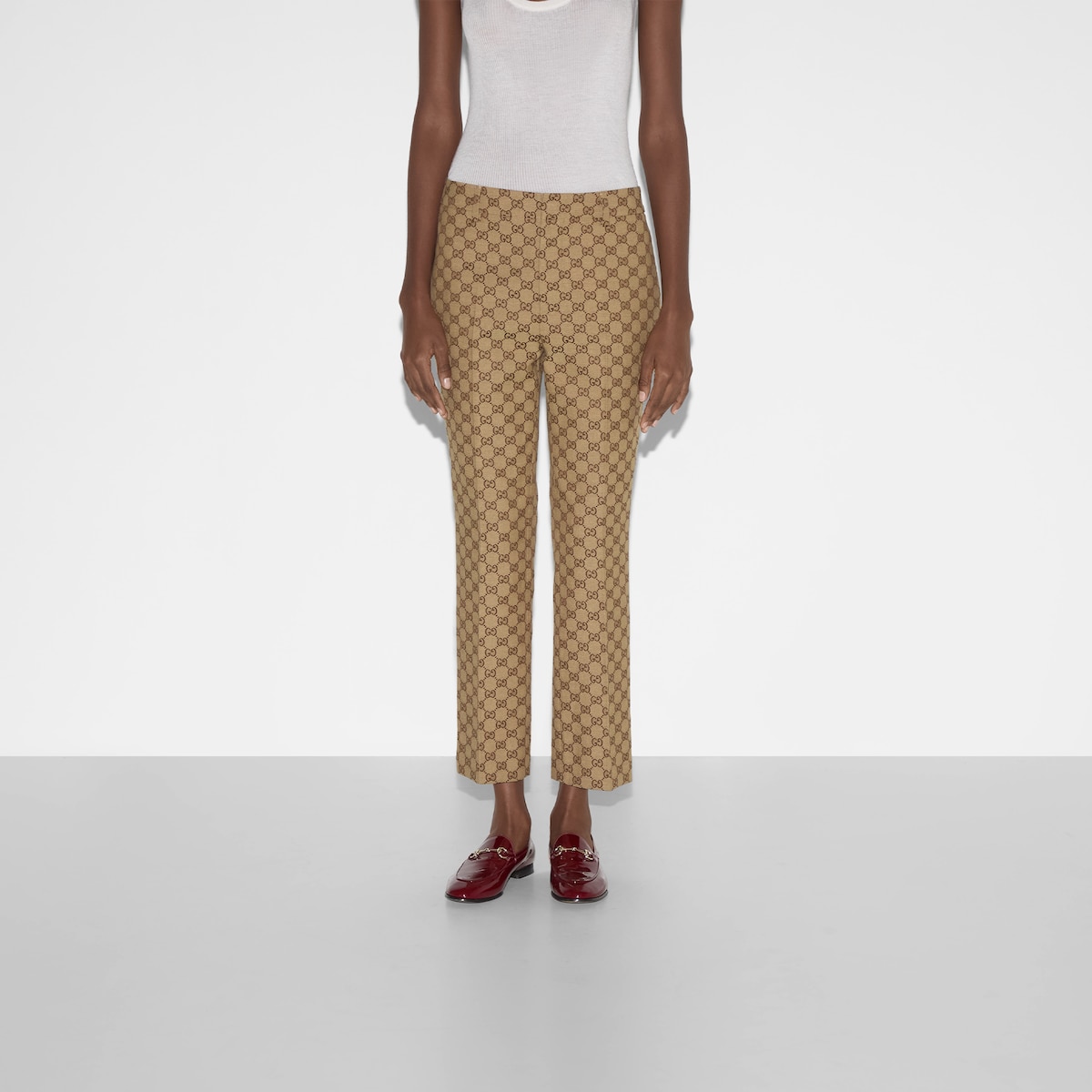 パンツ GUCCI TAILORED CANVAS GG TROUSERS GG canvas pant in camel and ebony | GUCCI® US