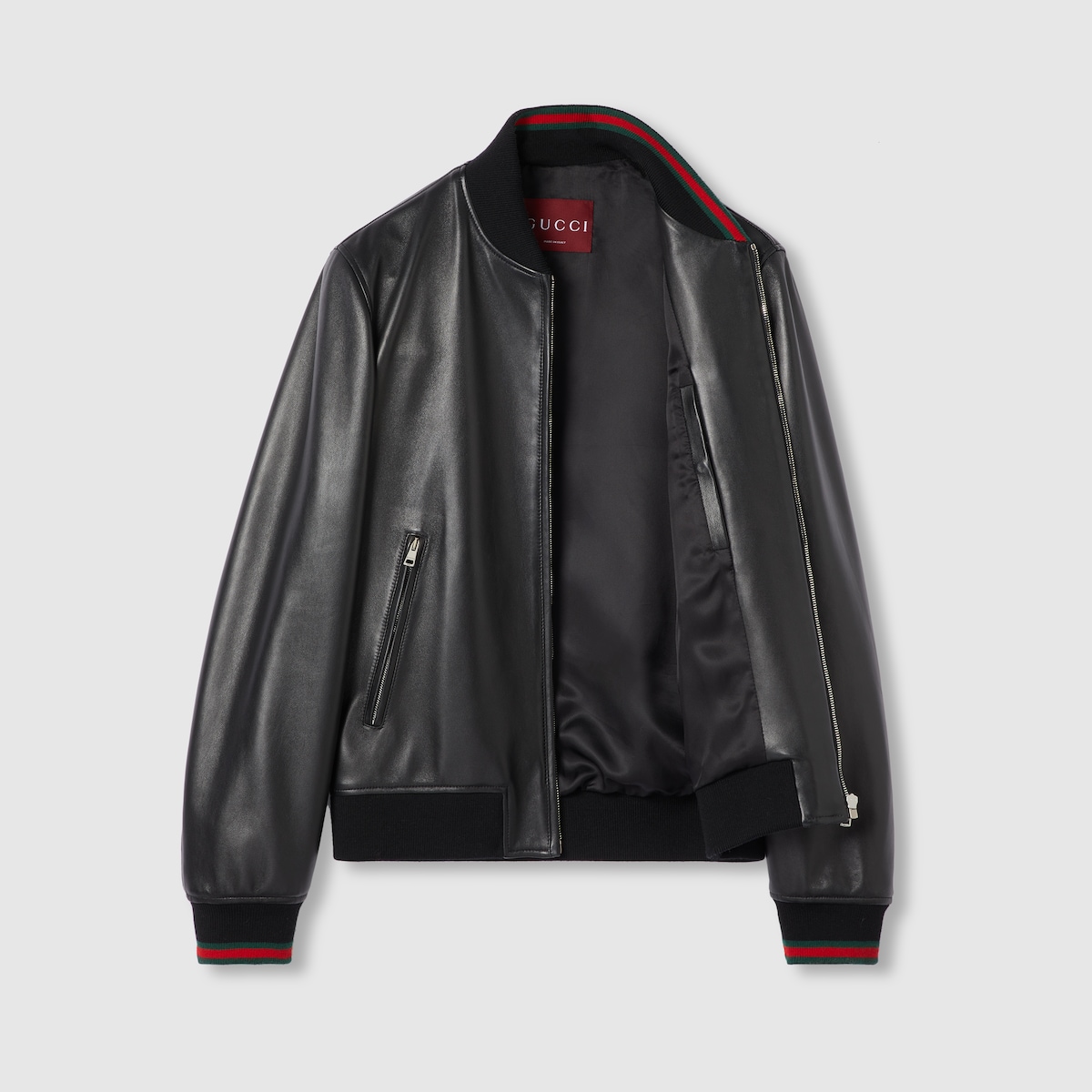 Leather bomber jacket with Web in black GUCCI MX