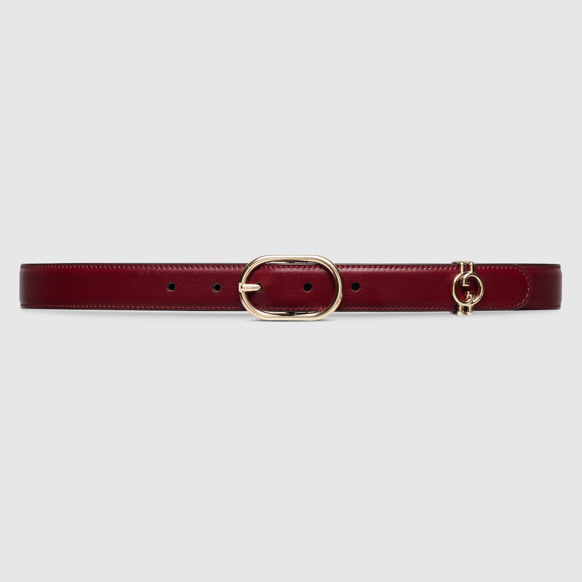 Belt with Round Interlocking G in Rosso Ancora red leather | GUCCI 