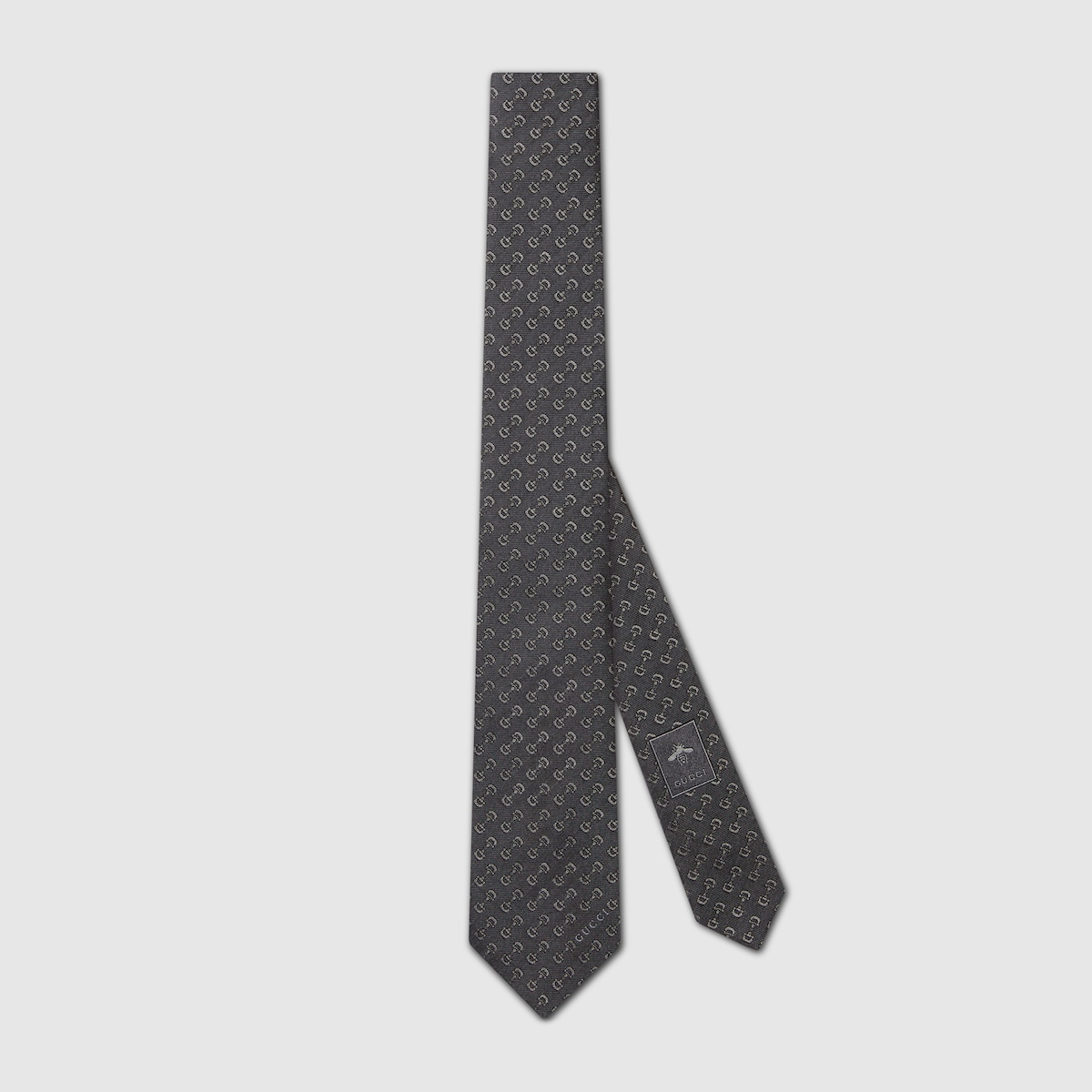 Horsebit silk jacquard tie in black and dark grey | GUCCI® US