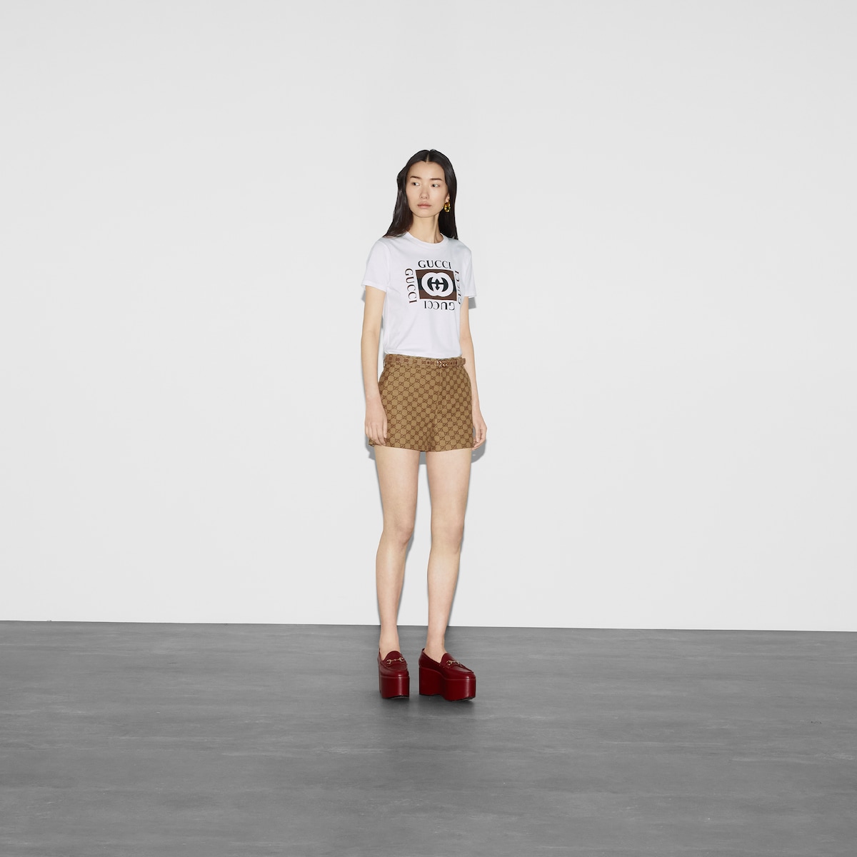 Printed cotton jersey T-shirt in white | GUCCI® US
