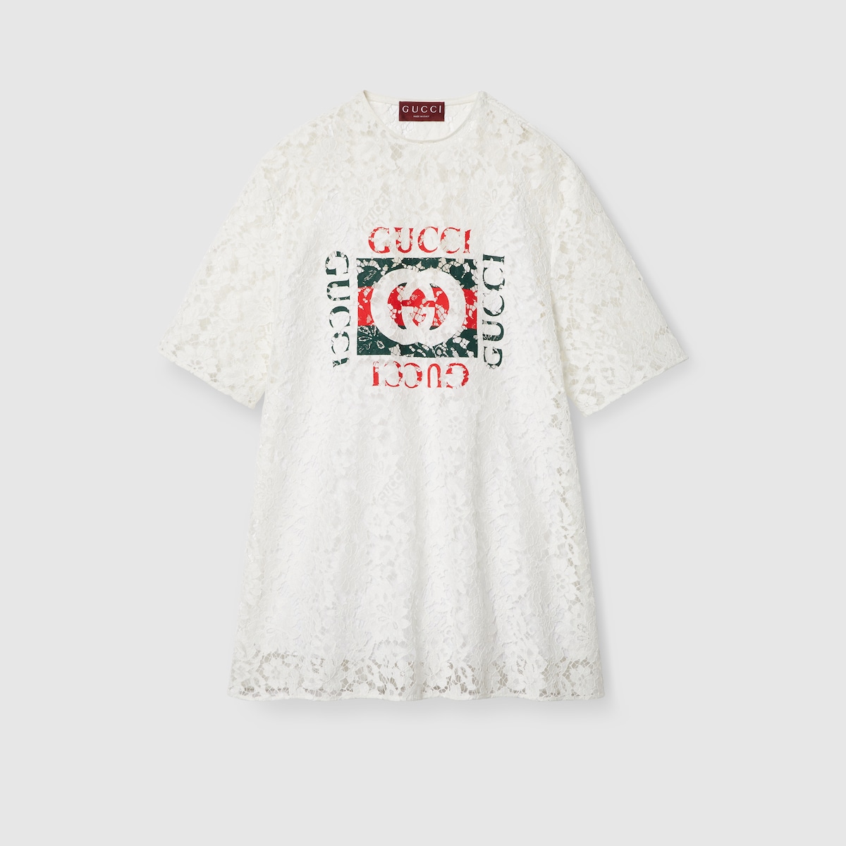 Maglia in pizzo di cotone floreale Gucci con stampa in bianco gesso GUCCI CH