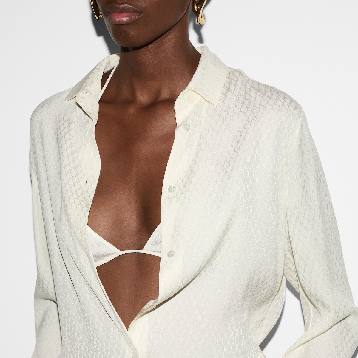 Gucci silk jacquard shirt and bra set in ivory | GUCCI® US
