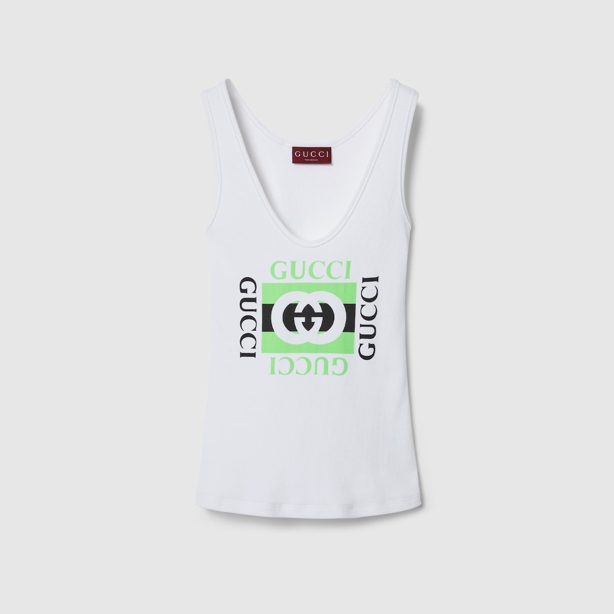 Rib cotton tank top with Gucci print in white | GUCCI® SI