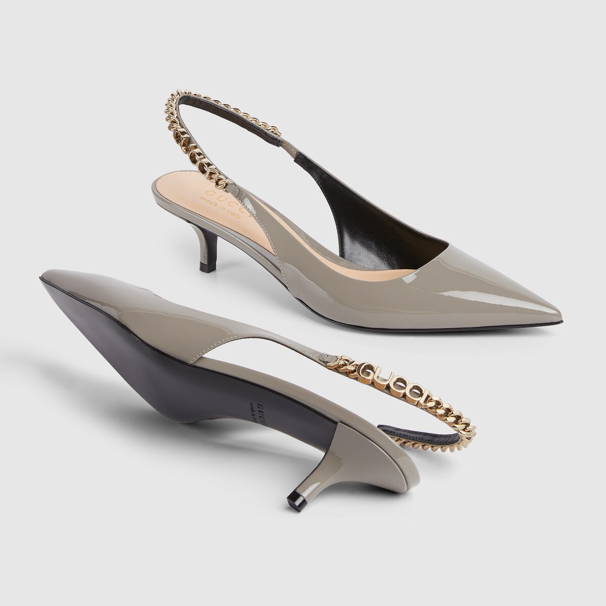 古着人気アイテム Gucci Signoria slingback pump in light grey patent leather 靴