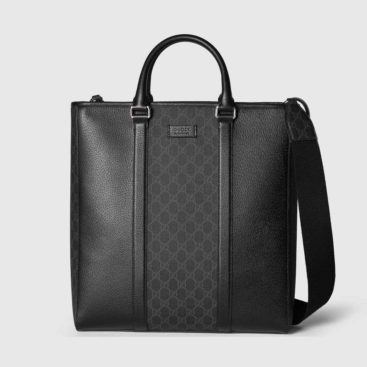 Medium GG tote bag with tag in black leather GUCCI US