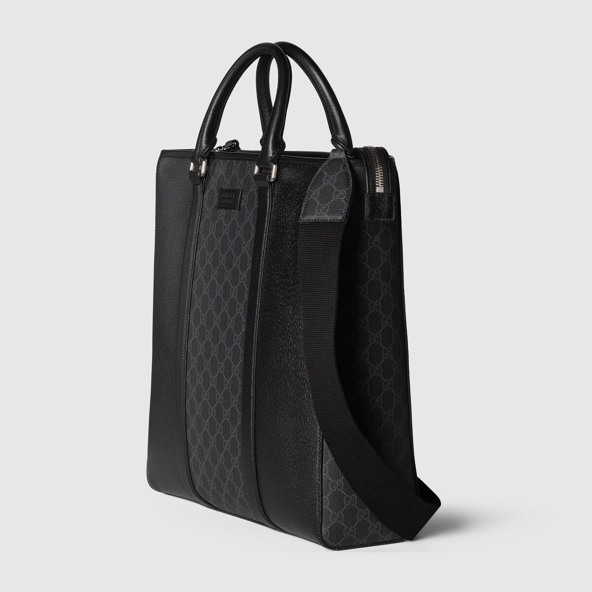 Medium GG tote bag with tag in black leather GUCCI US