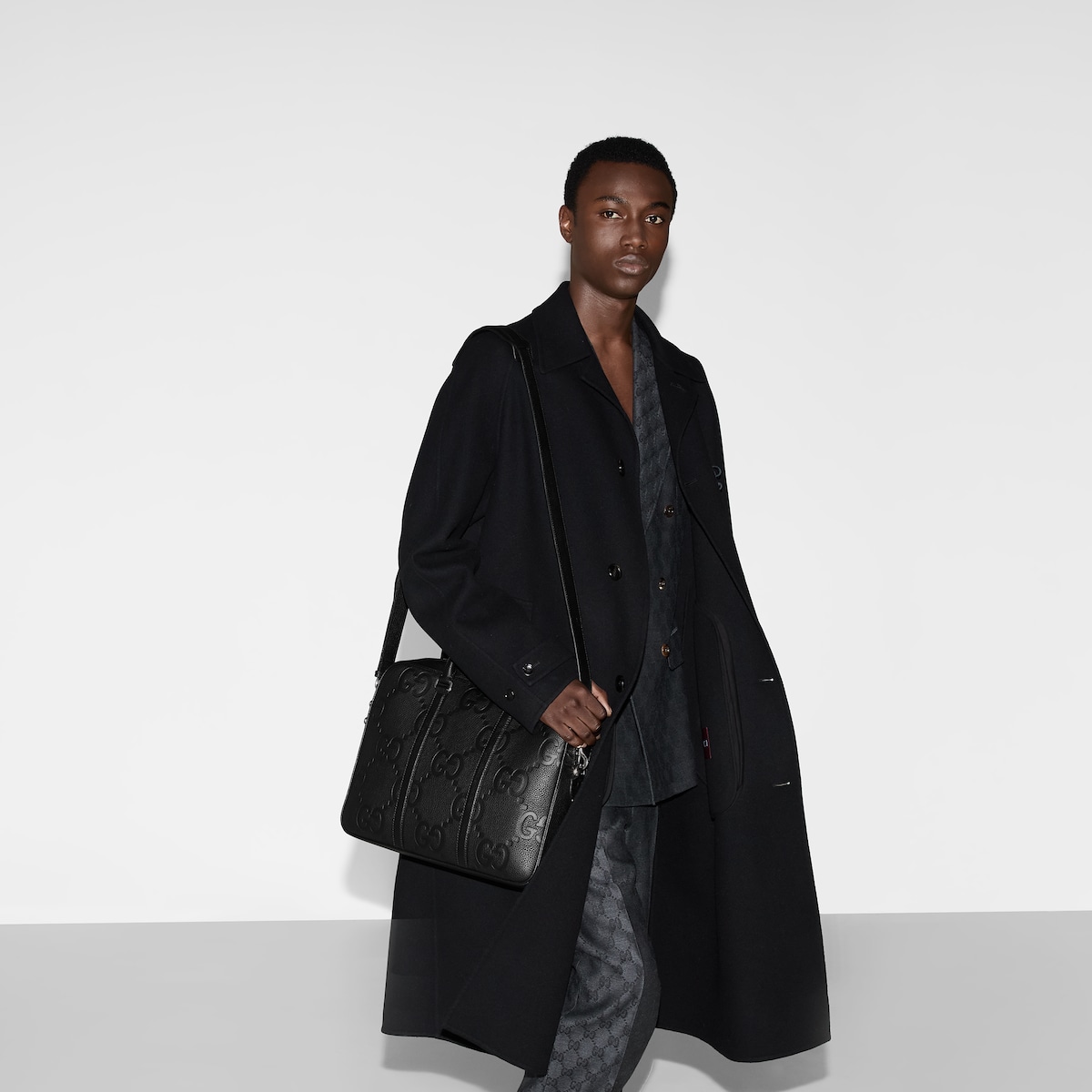 GG jumbo medium briefcase in black leather | GUCCI® US