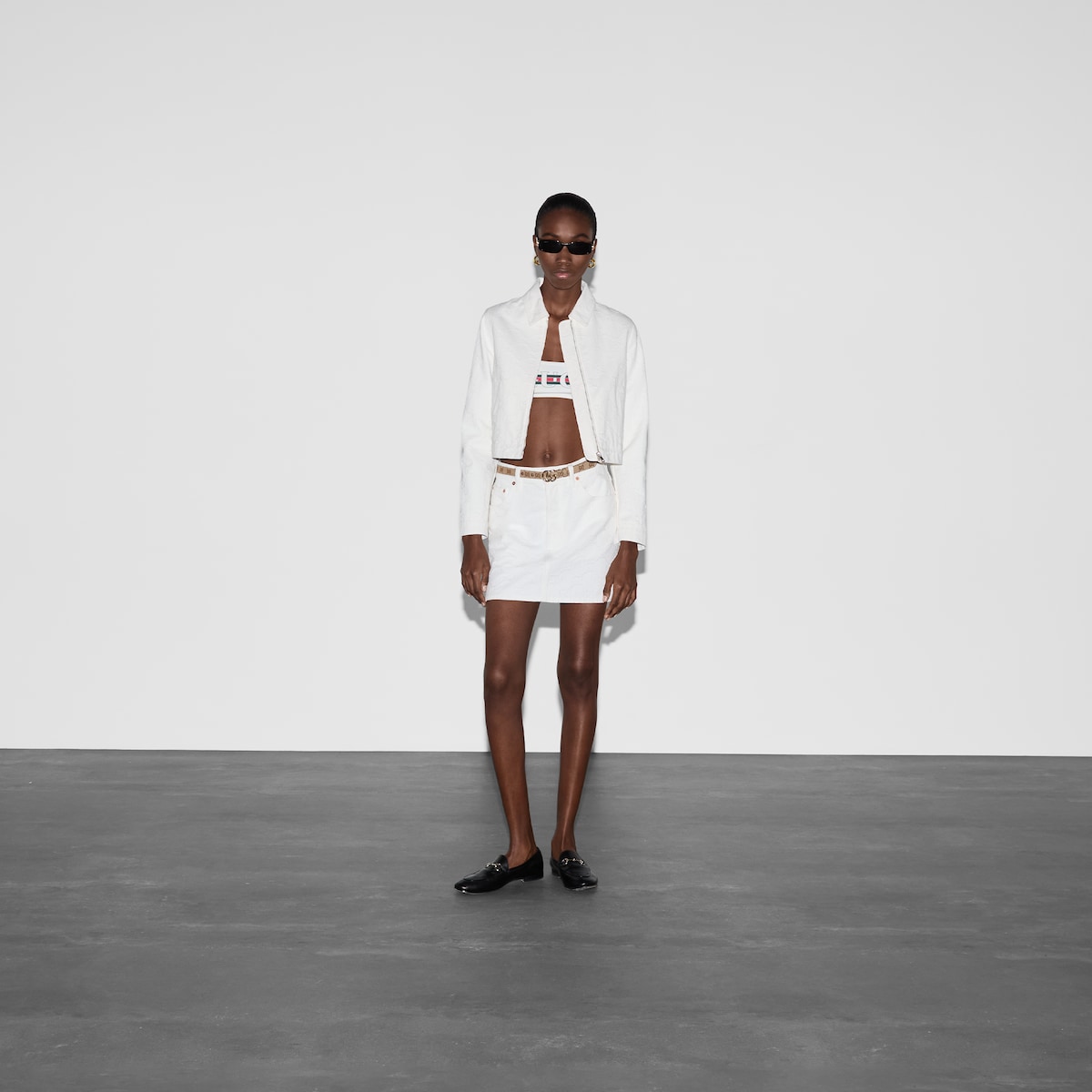 Gucci GG jacquard denim jacket レディース デニムジャケット GG jacquard denim jacket in white | GUCCI® US