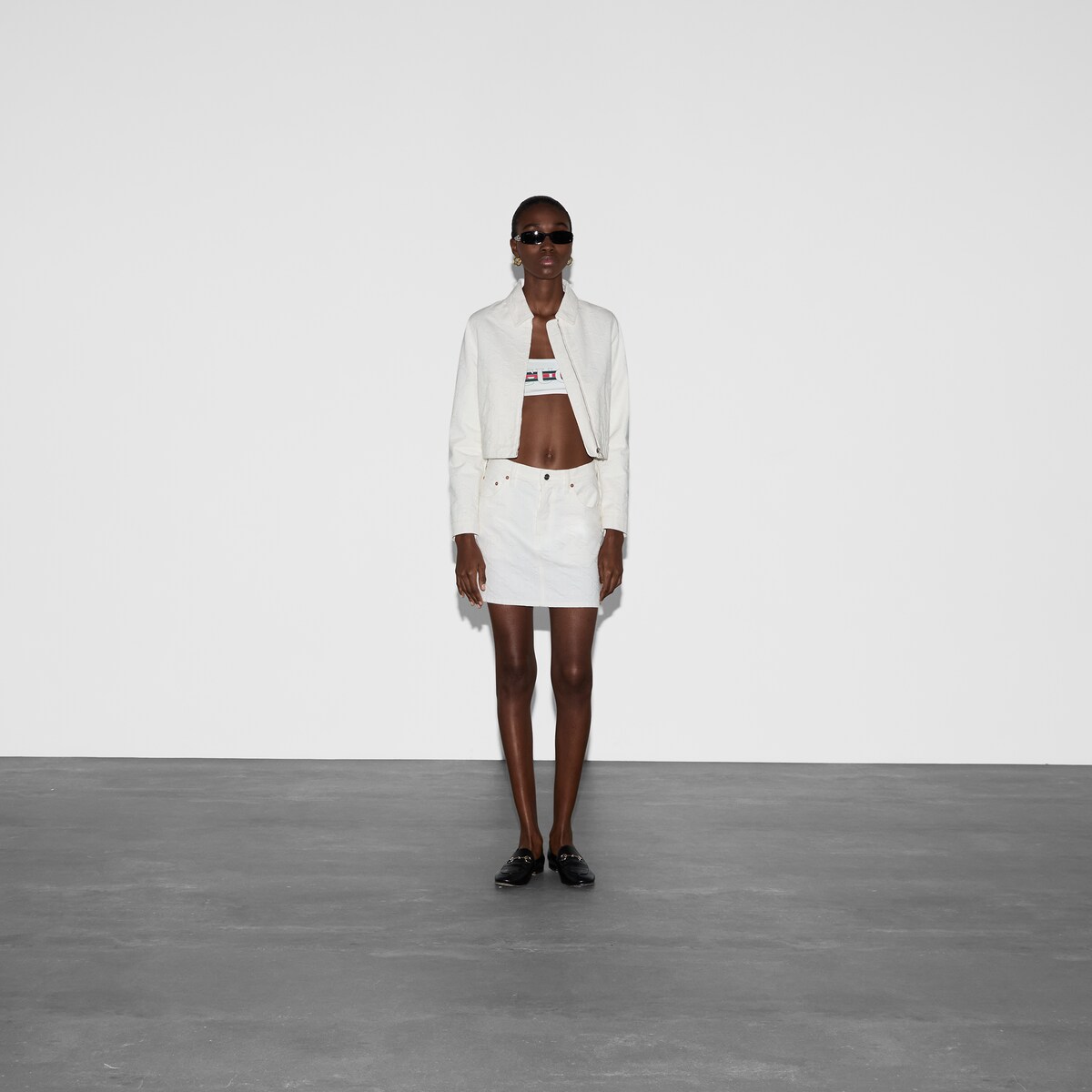 GG jacquard denim mini skirt in white | GUCCI® US