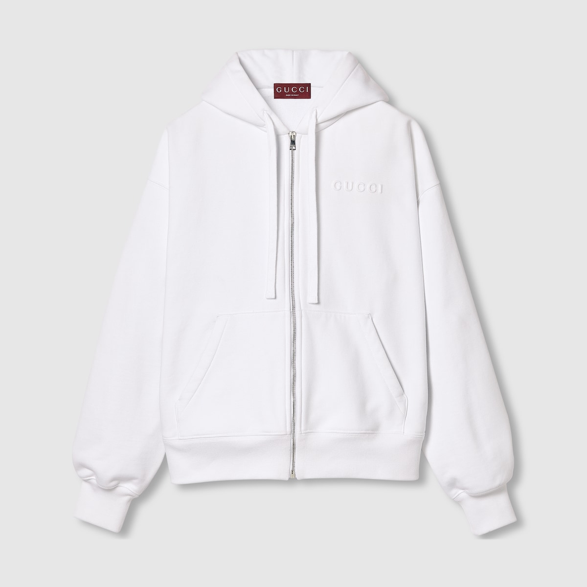 Felted cotton jersey zip jacket in white | GUCCI® US