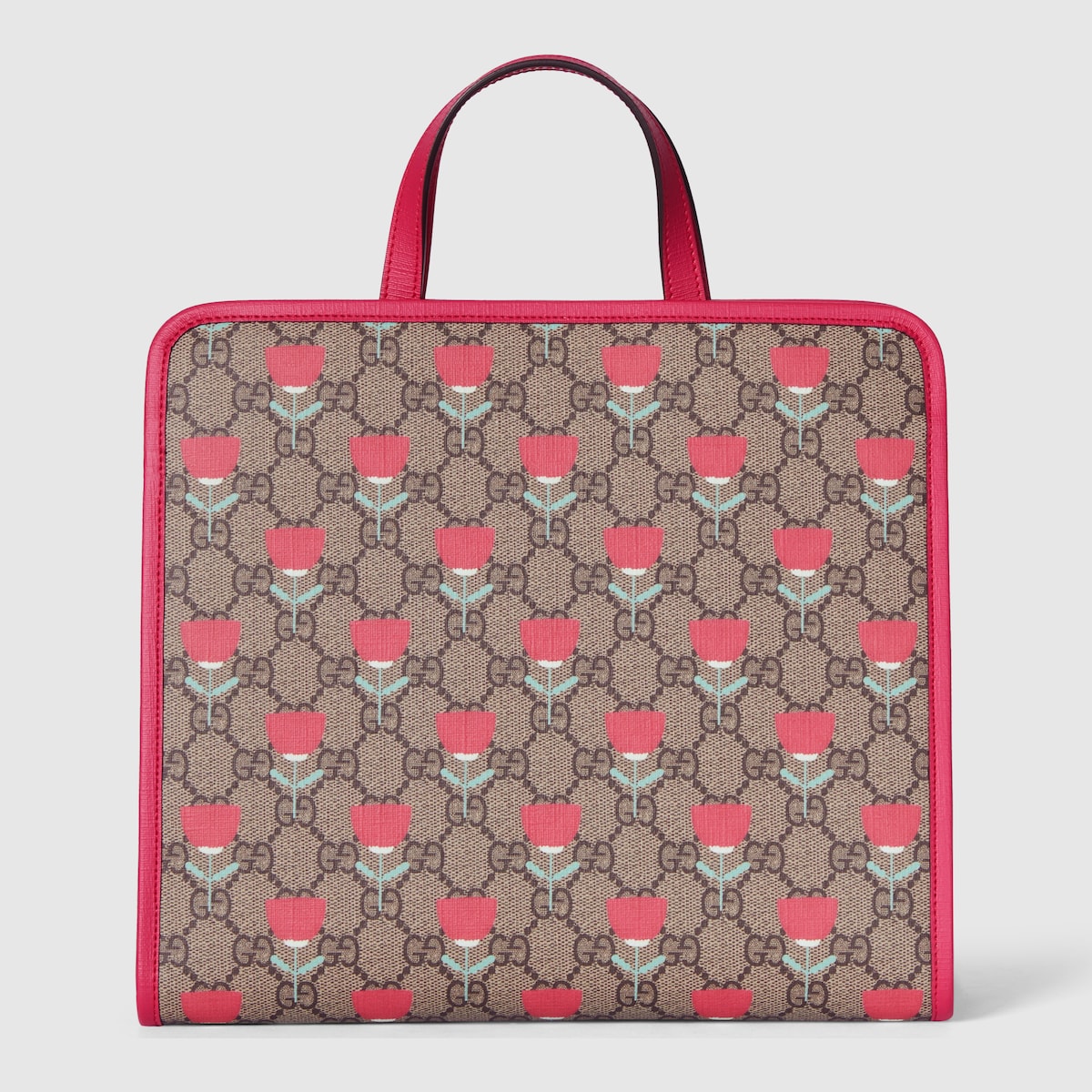 Children's flower print tote bag in beige and dark brown - thumbnail 7