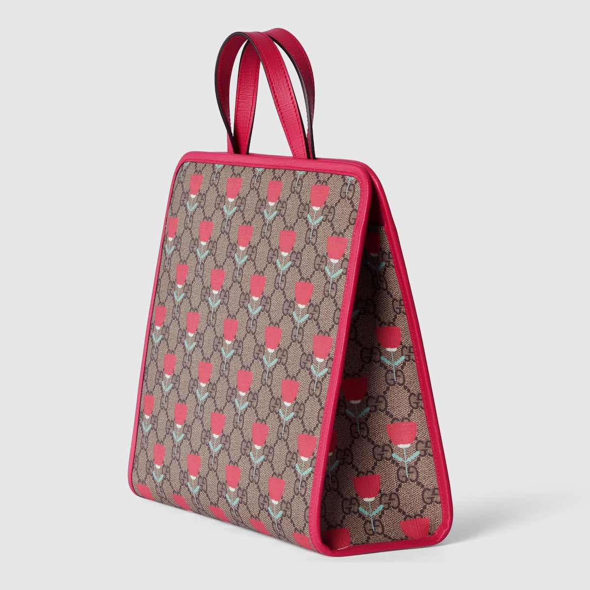 Children's flower print tote bag in beige and dark brown - thumbnail 6