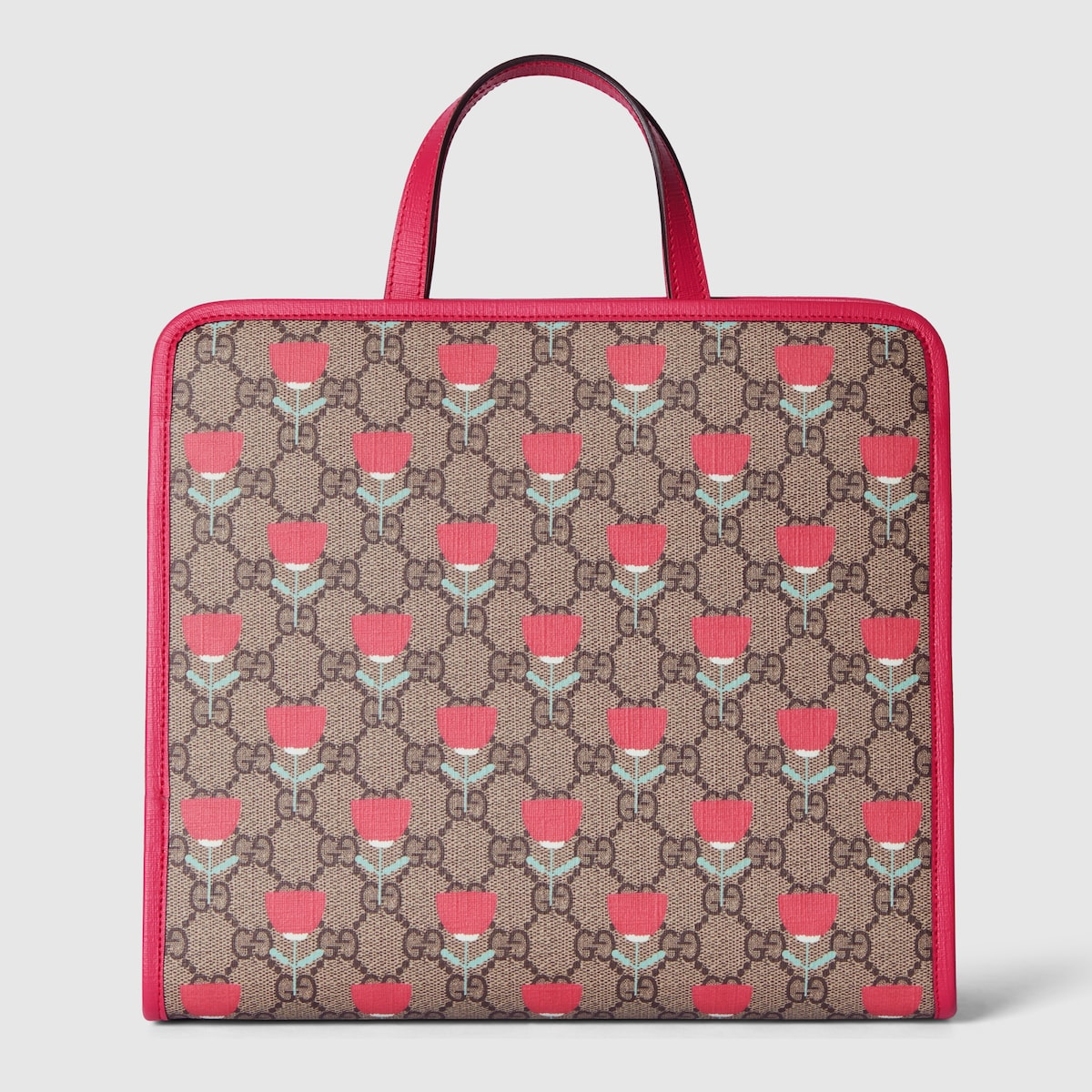 Children's flower print tote bag in beige and dark brown - thumbnail 5