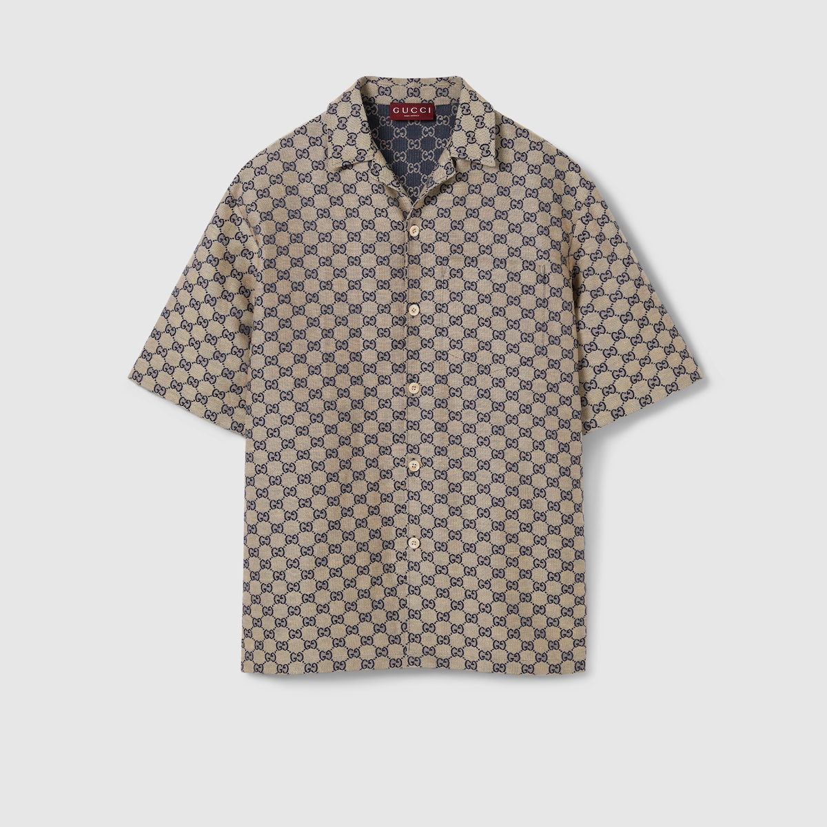 トップス Gucci GG linen blend canvas shirt in beige and blue | GUCCI® US