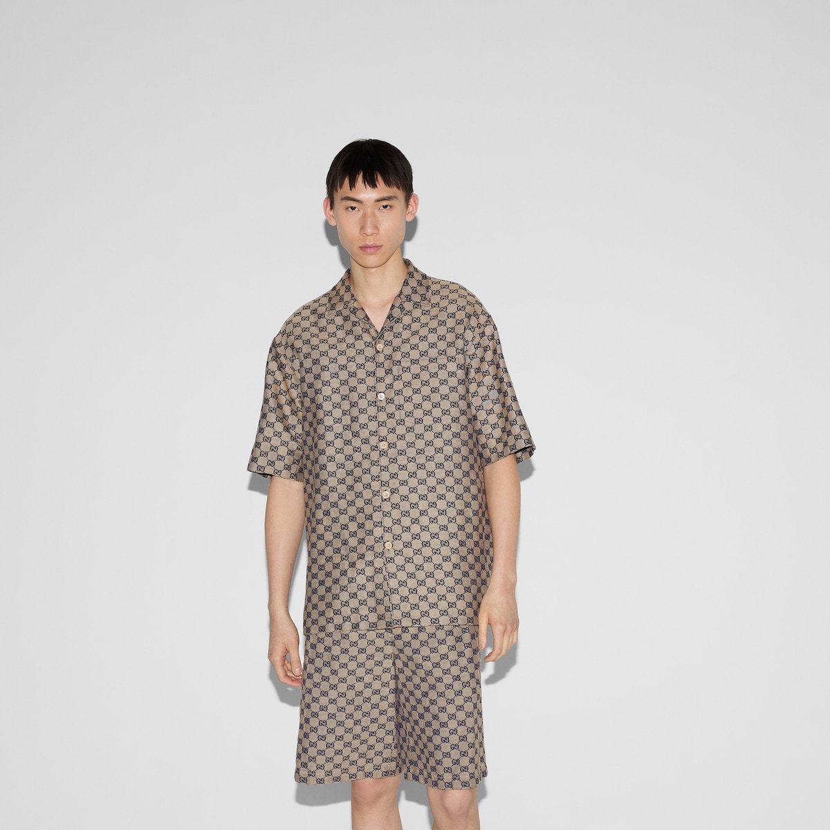 GUCCI シャツ 824849XWA5F4774 GG linen blend canvas shirt in beige and blue | GUCCI® US