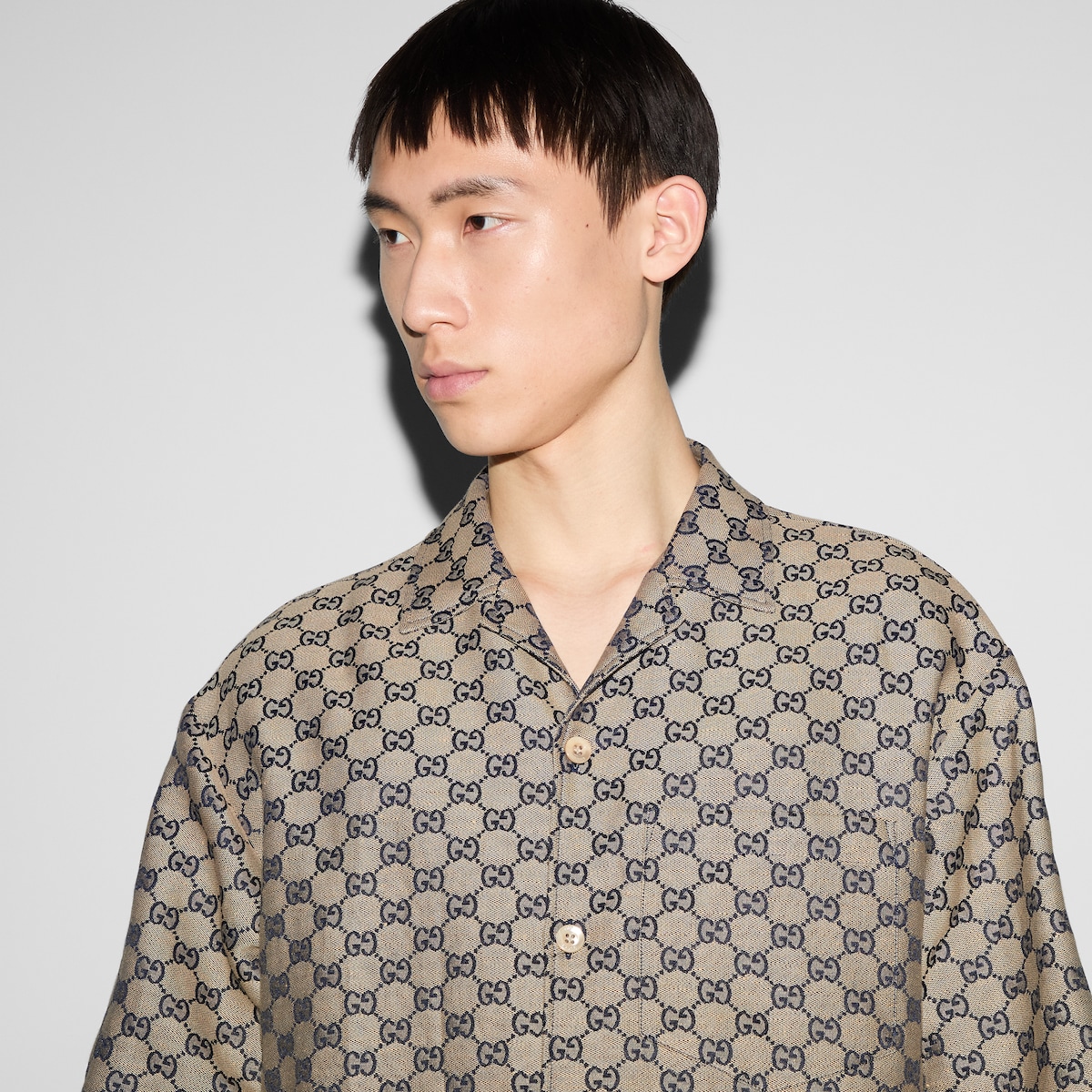 【Gucci】リネンブレンド GGキャンバスシャツ グッチ メンズ ウェアGGリネンブレンドキャンバス シャツ