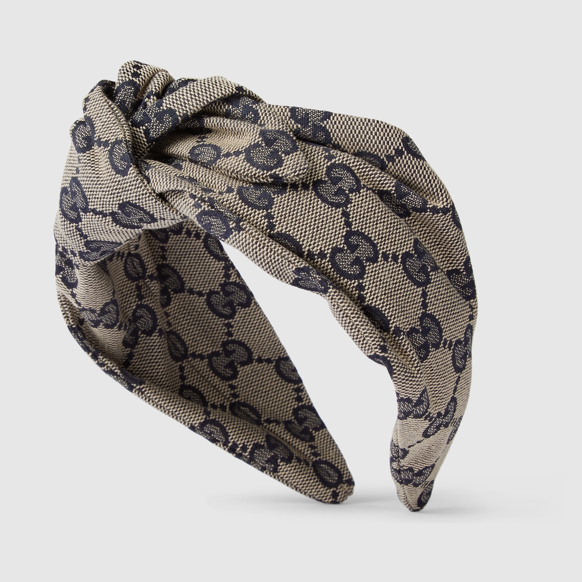 Children's GG canvas headband in beige and blue