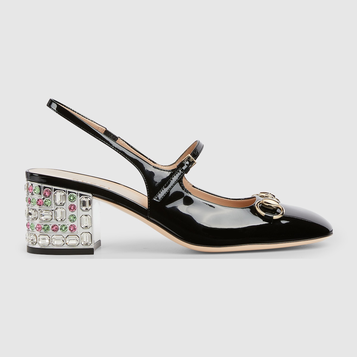 Women's Horsebit pump with crystals in black patent leather | GUCCI® US