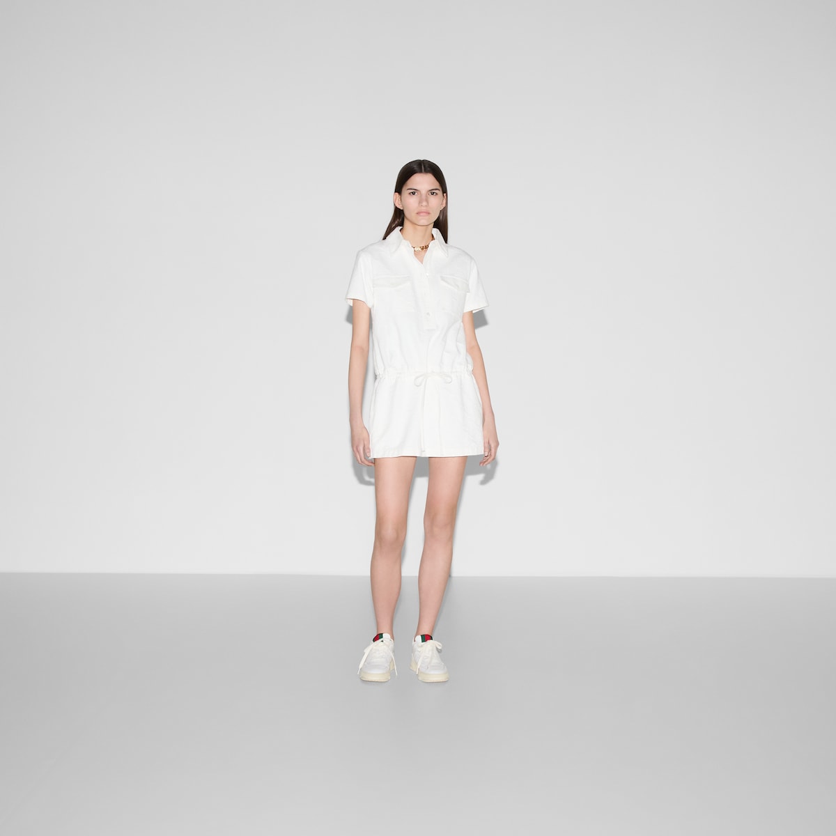 GG jacquard denim dress in white | GUCCI® US