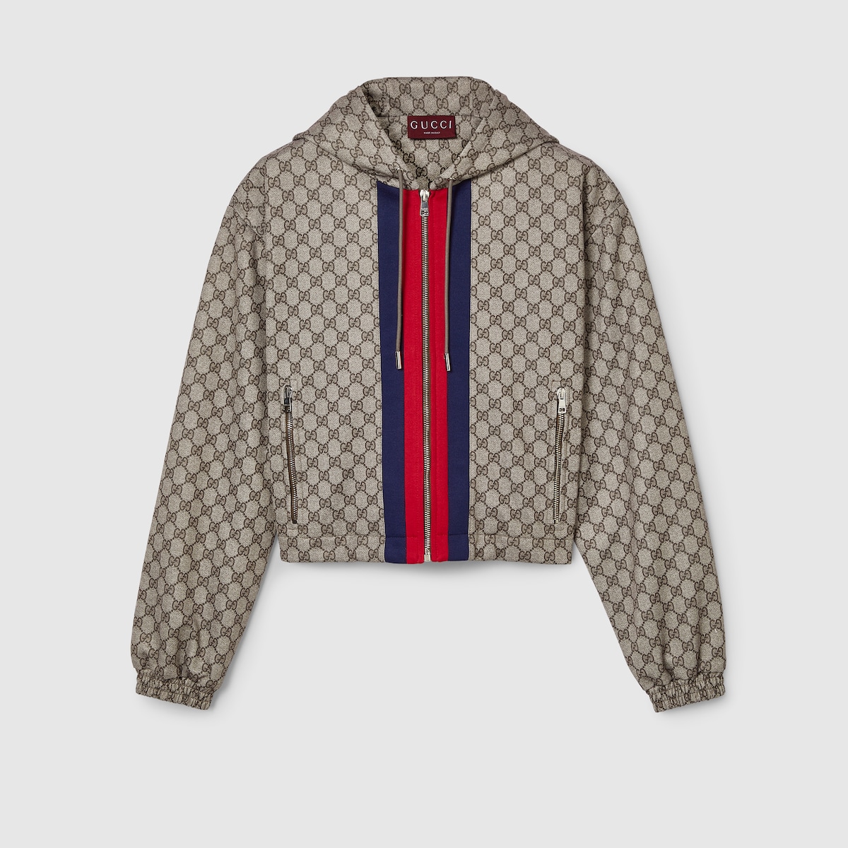 GG technical jersey zip jacket in beige and ebony | GUCCI® US