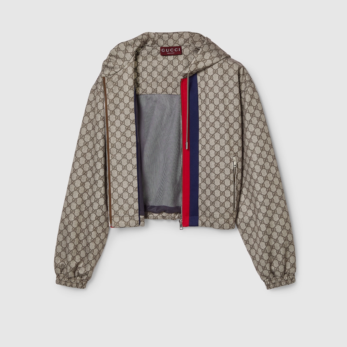 Chaqueta de punto técnico con GG y cremallera en beige y