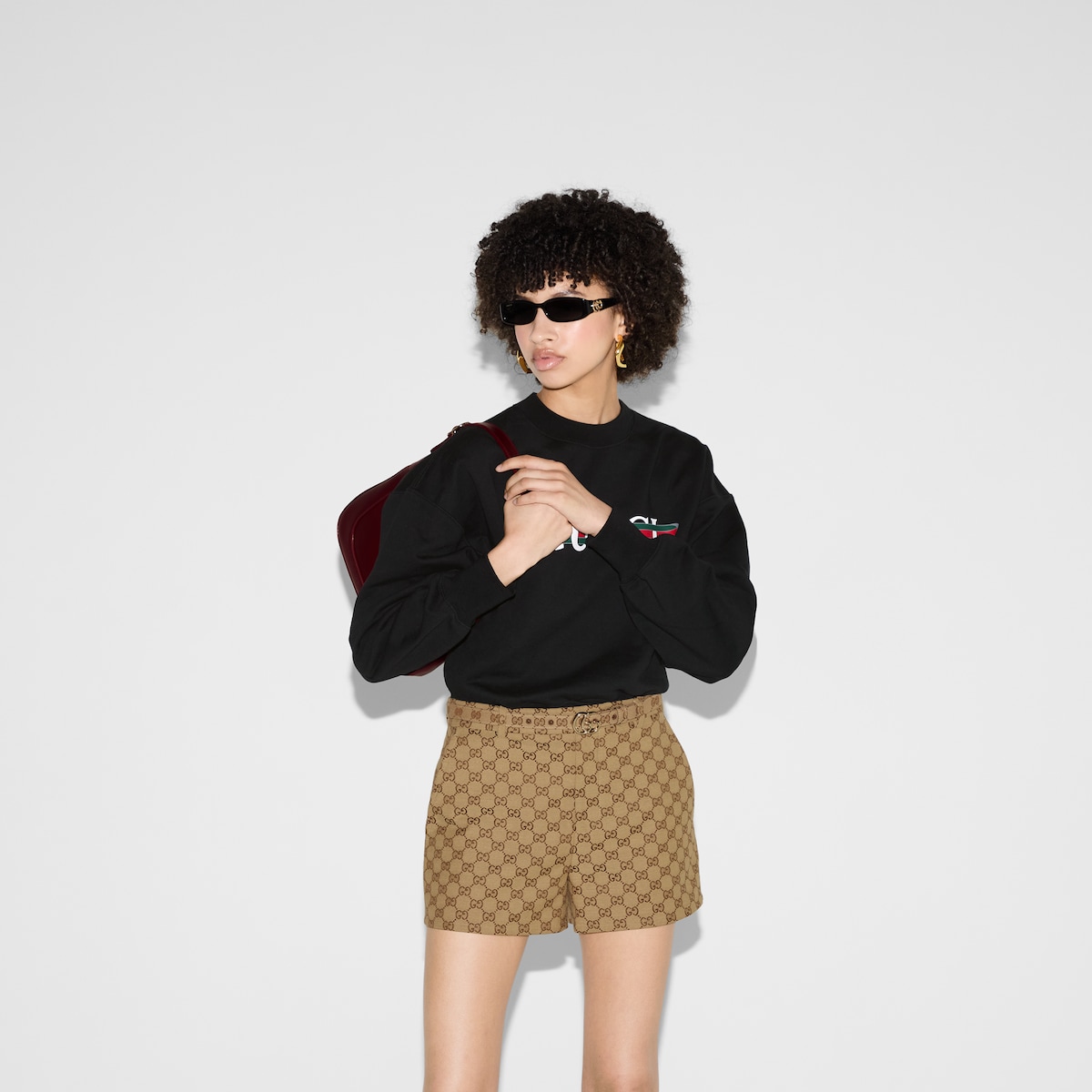 Gucci print felted cotton jersey sweatshirt in black | GUCCI® 香港
