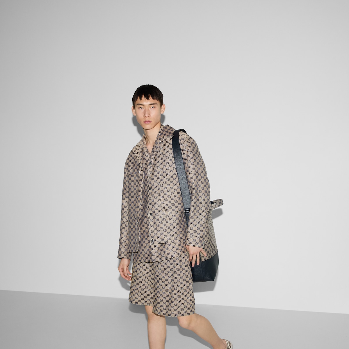 GG linen blend canvas jacket in beige and blue | GUCCI® US