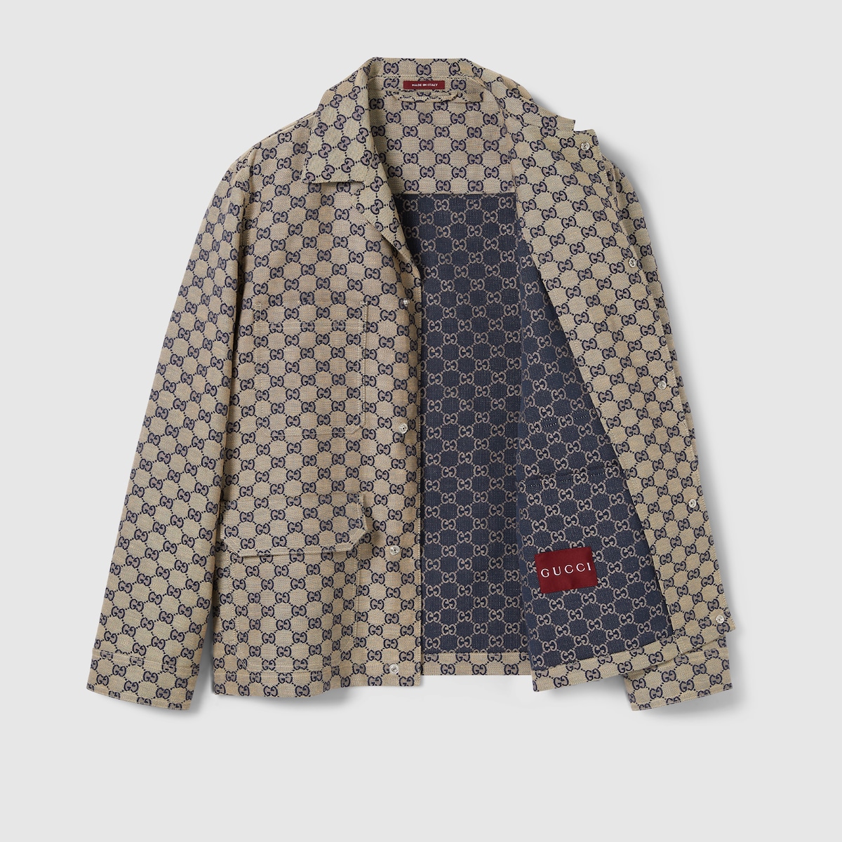 GG linen blend canvas jacket in beige and blue | GUCCI® US