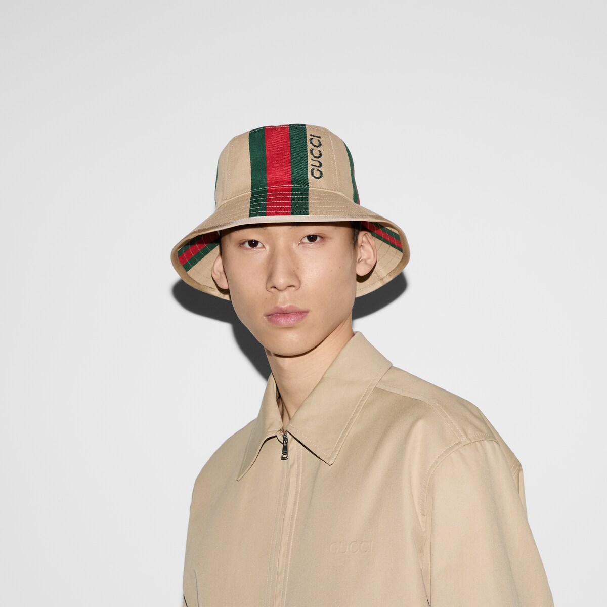 ウェブ ストライプ バケットハットキャメル | GUCCI公式