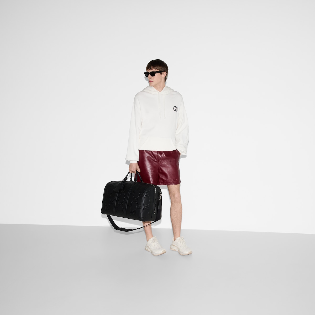 GG jumbo medium duffle bag in black leather | GUCCI® US