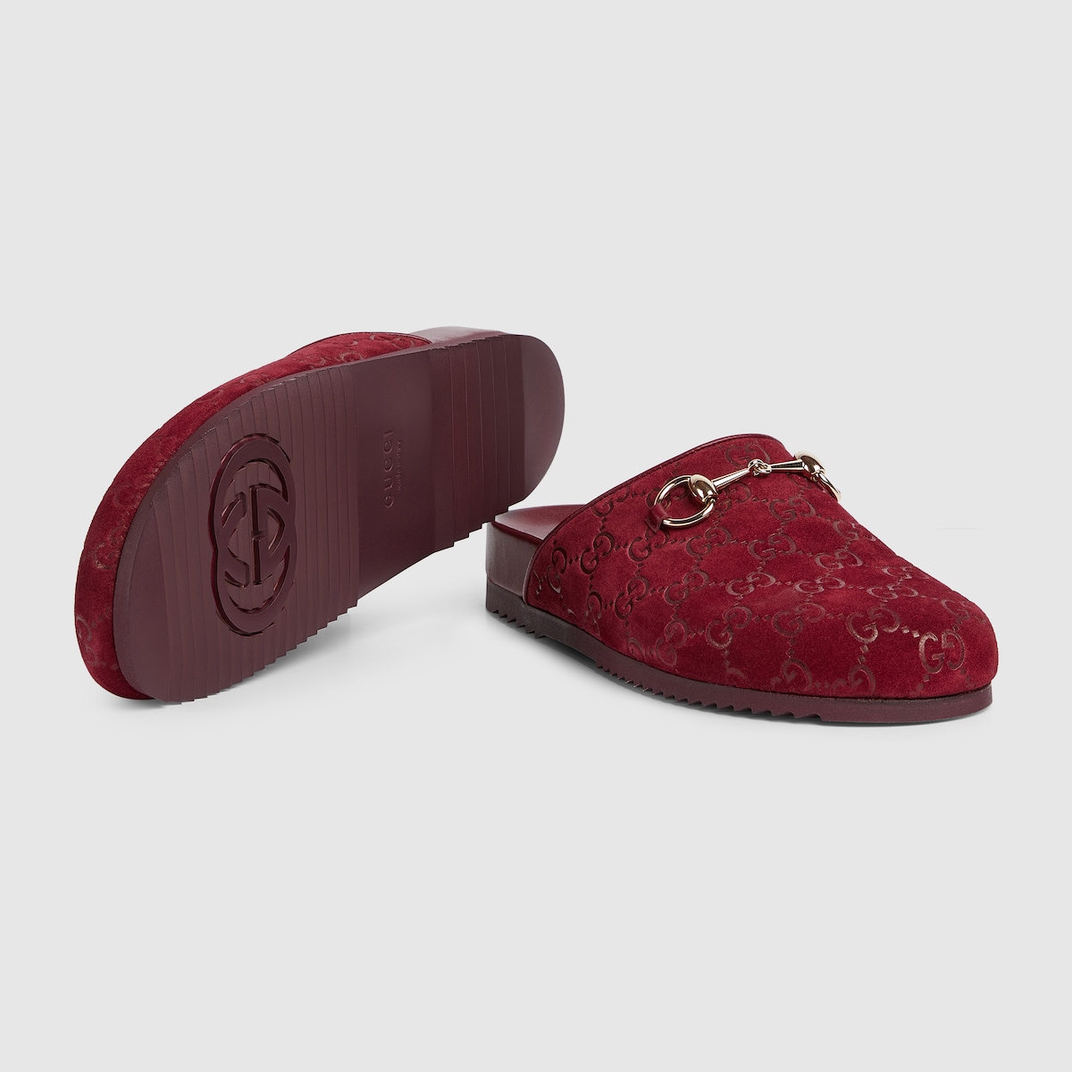 Damenslipper mit Horsebit in GG Wildleder in Rosso Ancora | GUCCI® DE