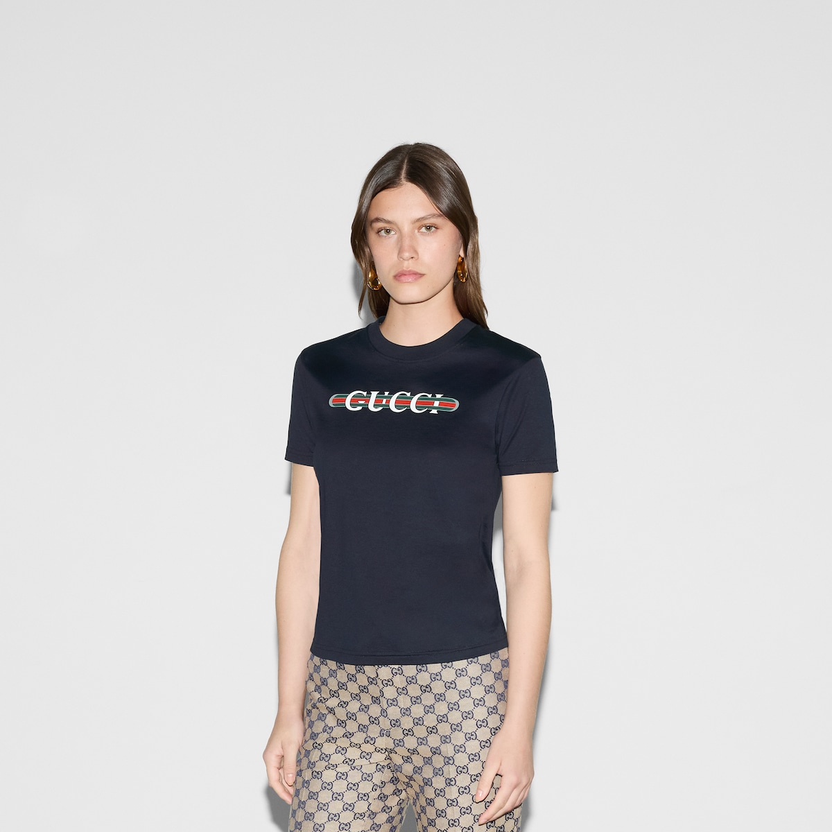 コットンジャージー プリント Tシャツ ・ネイビー | GUCCI公式