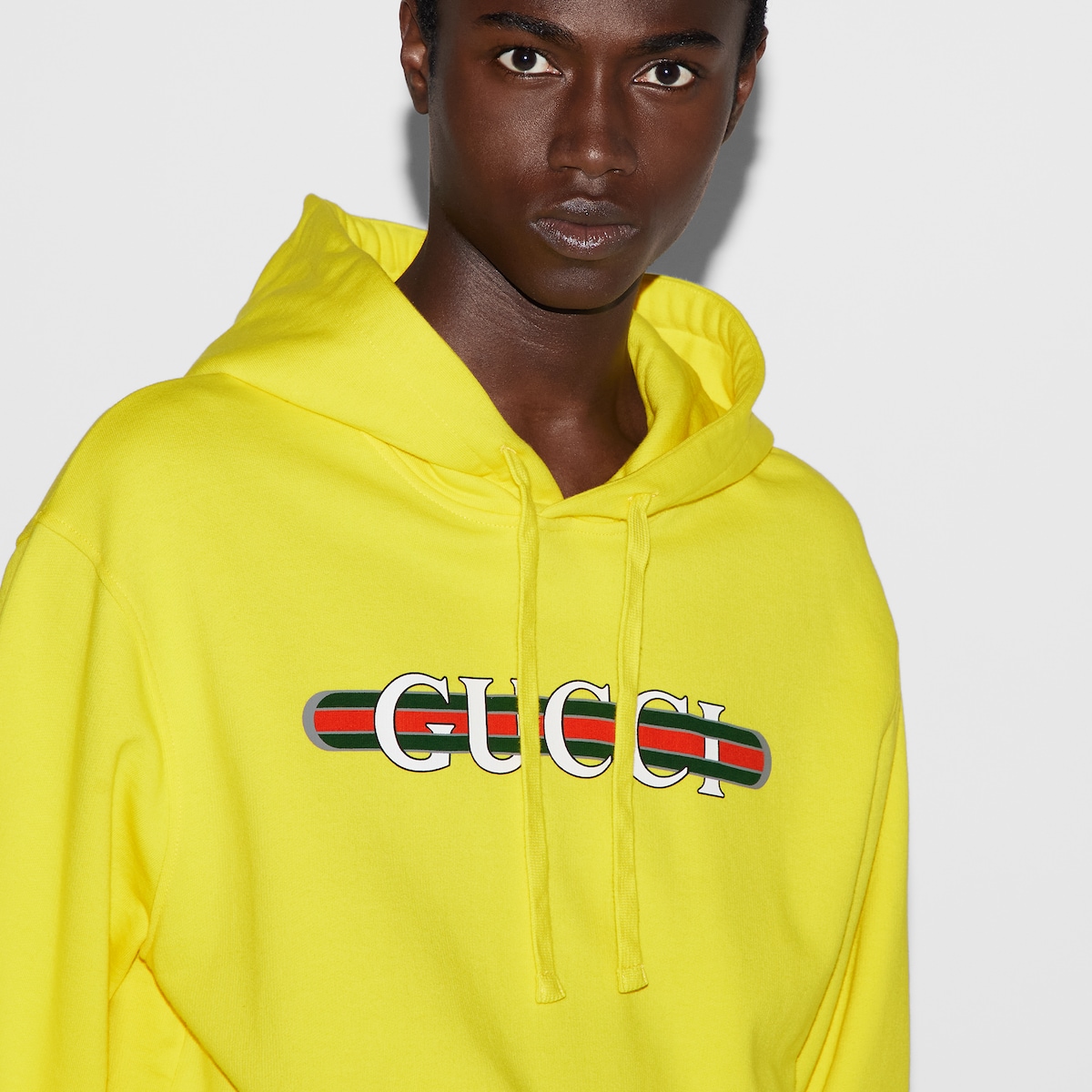 Cotton jersey hooded sweatshirt in yellow GUCCI US