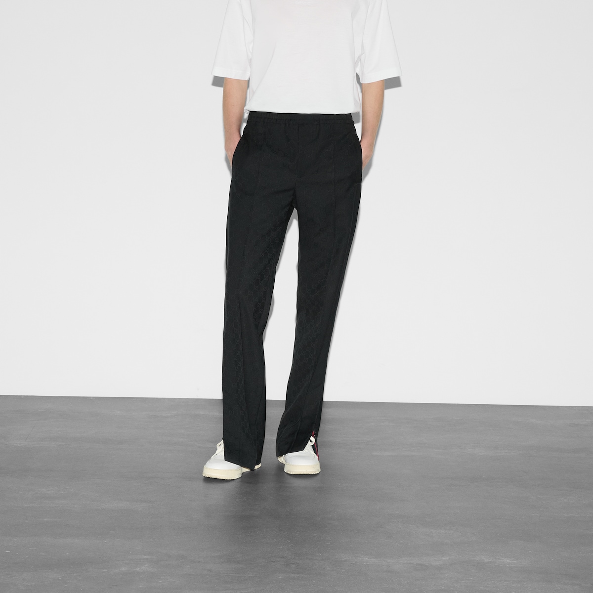 GG fabric jacquard pant with Web in blue | GUCCI® US