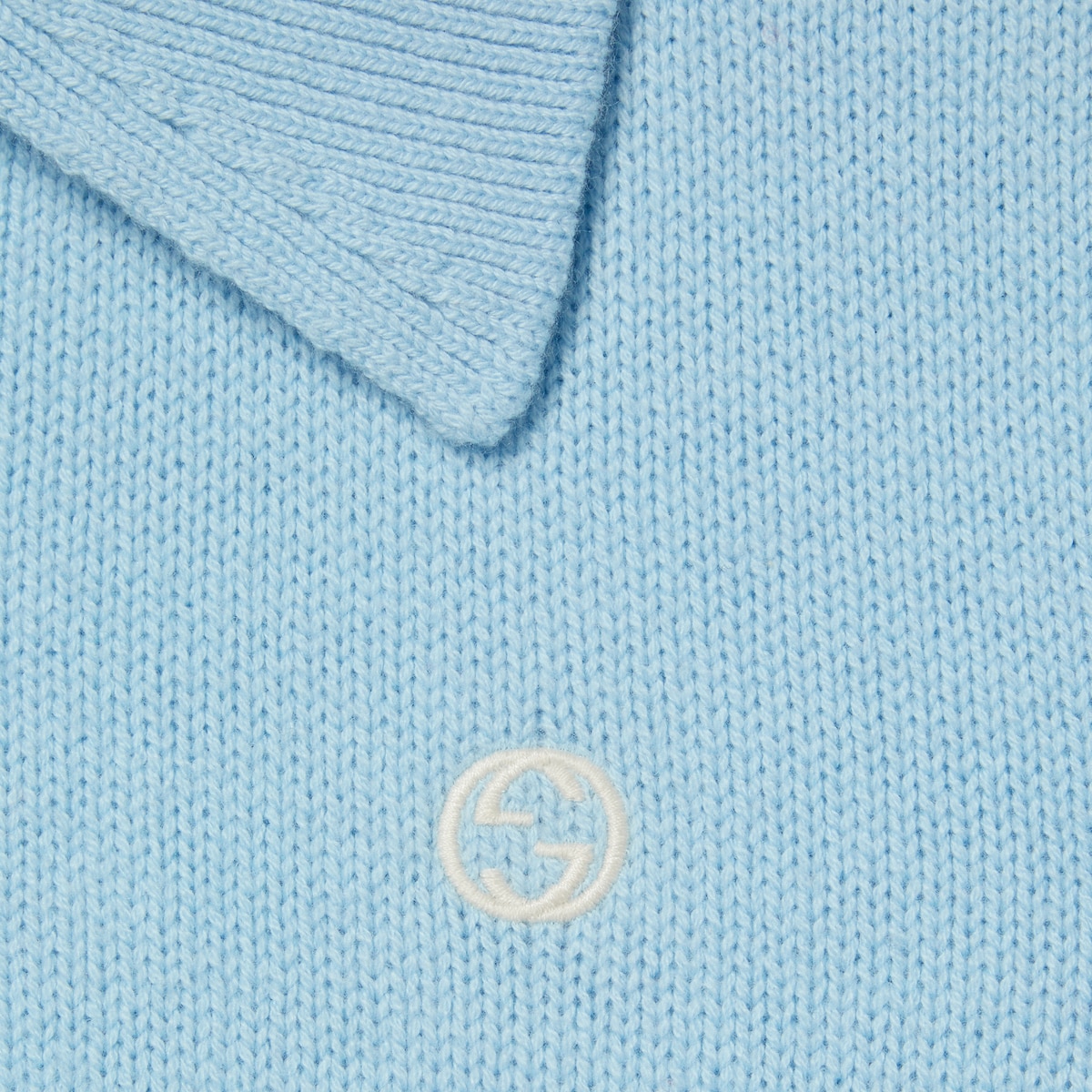 Wool cashmere polo top in light blue | GUCCI® US