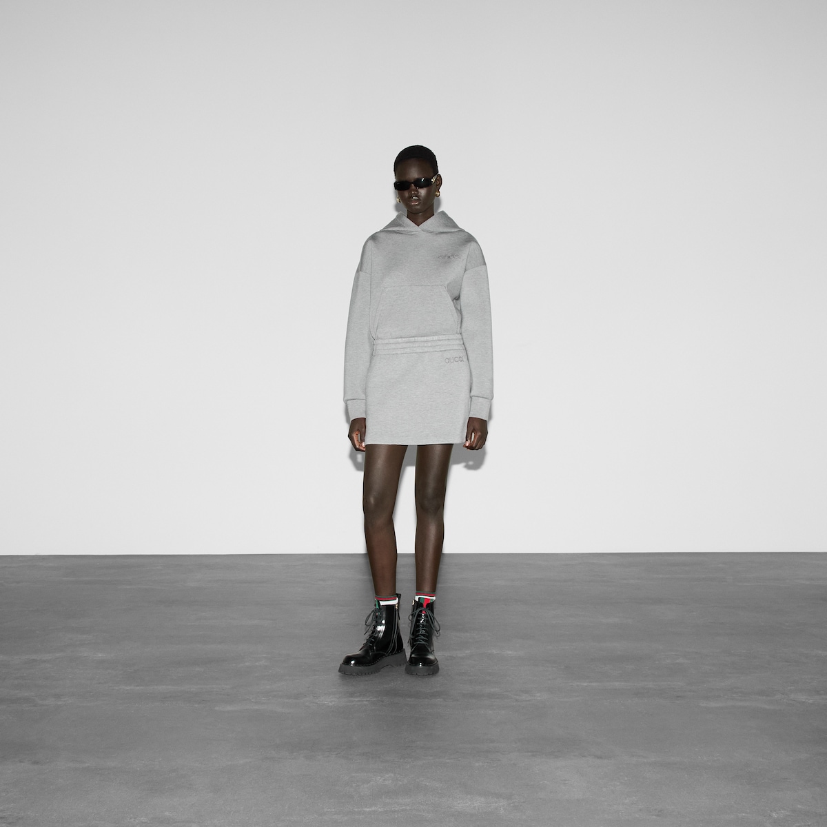 Viscose jersey mini skirt in grey | GUCCI® US