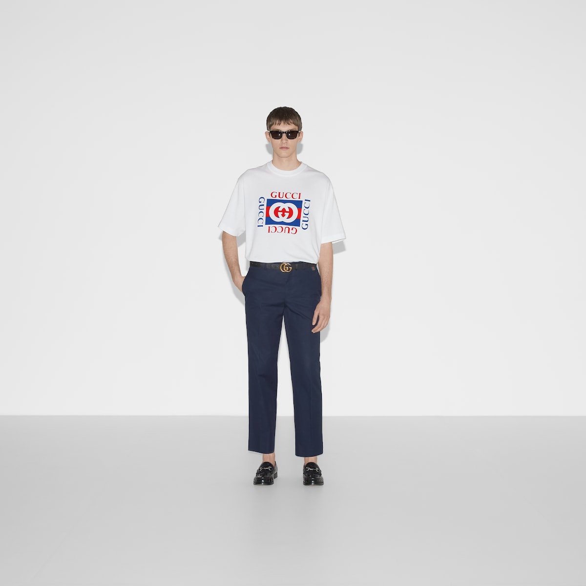 Cotton jersey T-shirt with Gucci print in white | GUCCI® TR