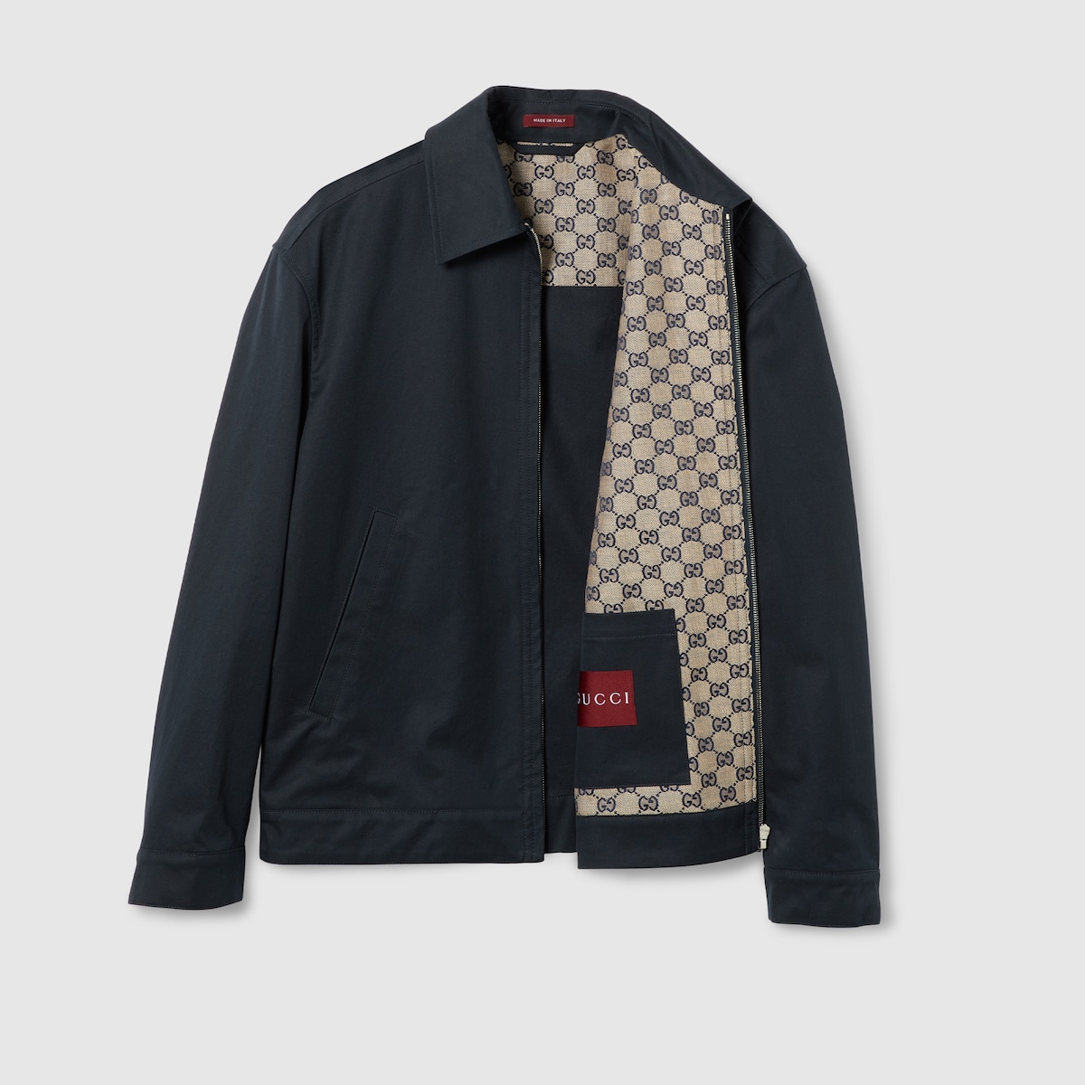 ジャケットその他 GUCCI Black cotton twill jacket with Web detail Cotton twill jacket with Web in dark blue | GUCCI® UK