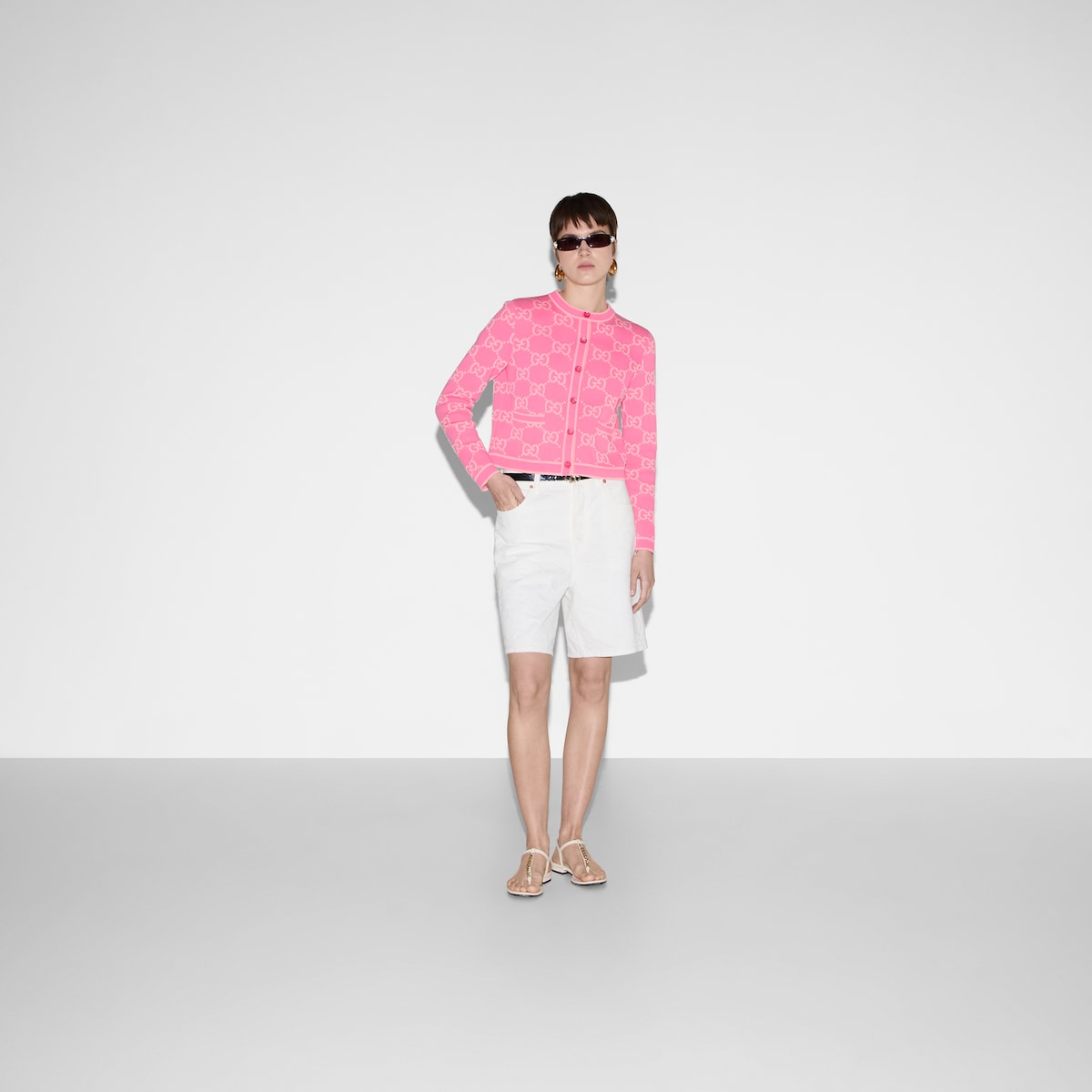 GG cotton jacquard cardigan in pink and light pink | GUCCI® AE GG cotton jacquard cardigan in pink and light pink | GUCCI® AE