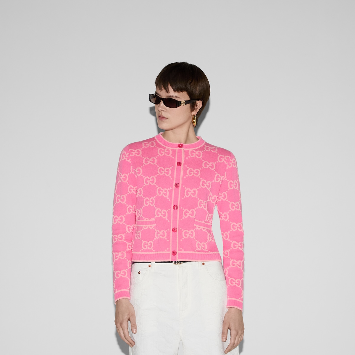 GG cotton jacquard cardigan in pink and light pink | GUCCI® AE GG cotton jacquard cardigan in pink and light pink | GUCCI® AE