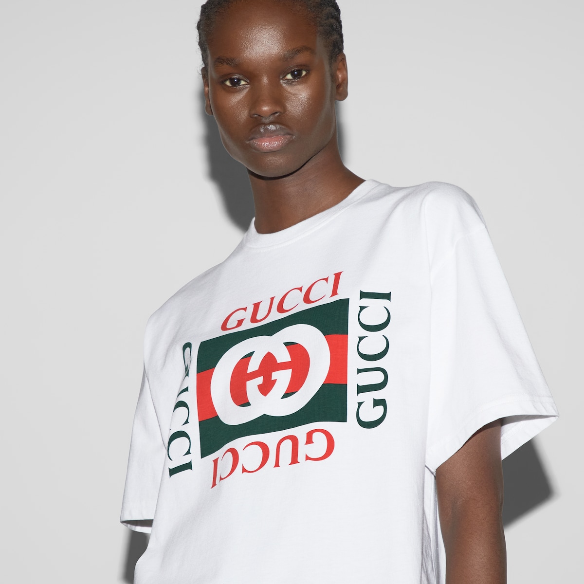 Printed cotton jersey T-shirt in white | GUCCI® US