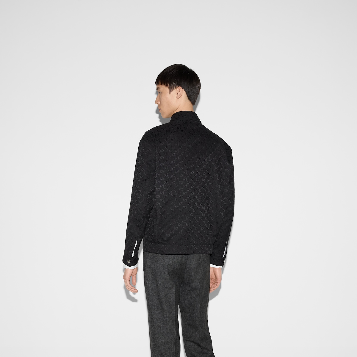 Reversible nylon and GG canvas jacket in black, beige and ebony