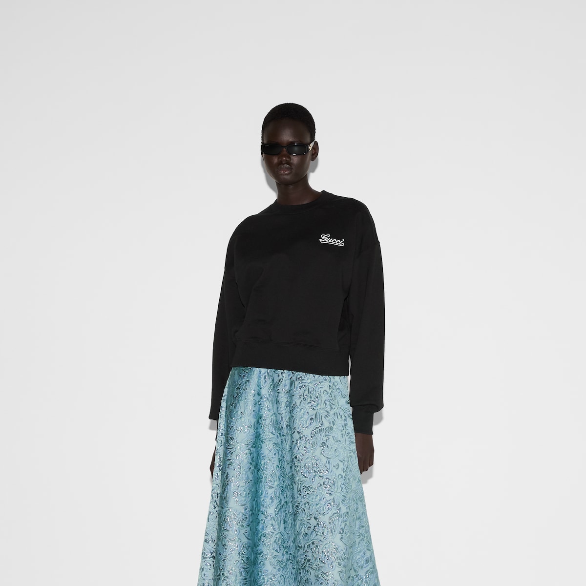 Embroidered cotton jersey sweatshirt in black | GUCCI® US